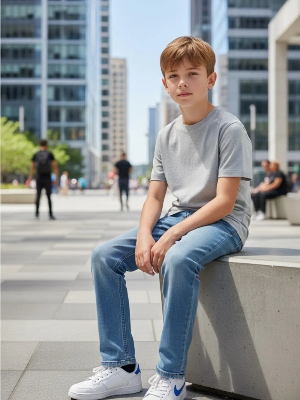 Wonder Nation cotton blend light blue denim jeans Boy 7 Slim 5 pocket design zip